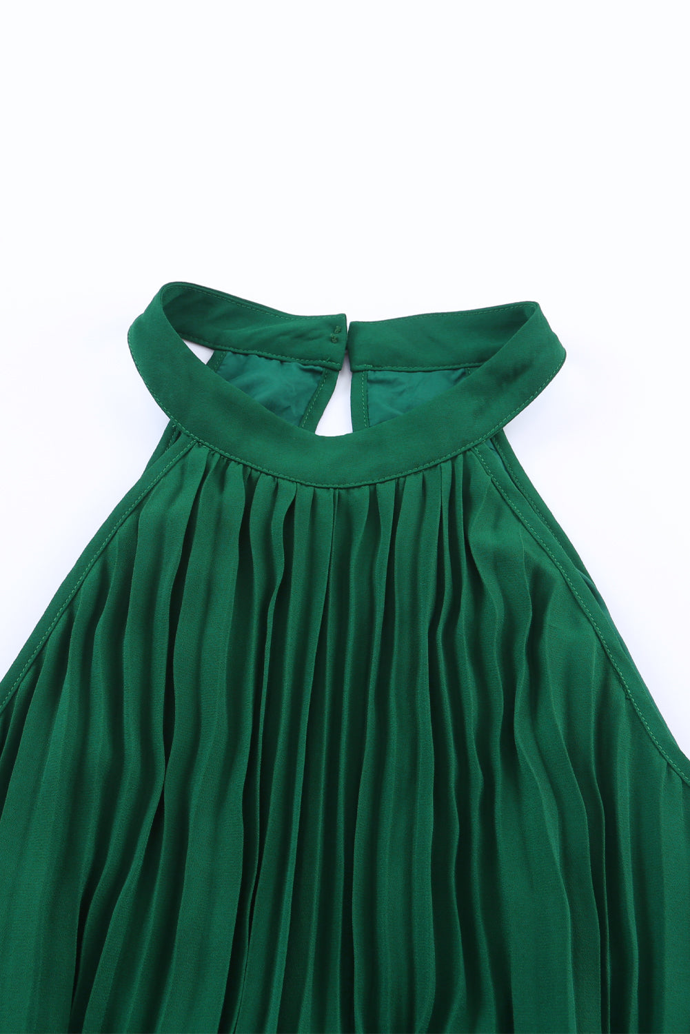 Green Halter Neck Pleated Wide Leg Jumpsuit with Belt