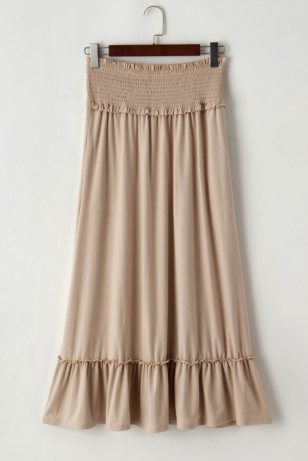 Parchment Smocked Waist Ruffled Maxi Skirt