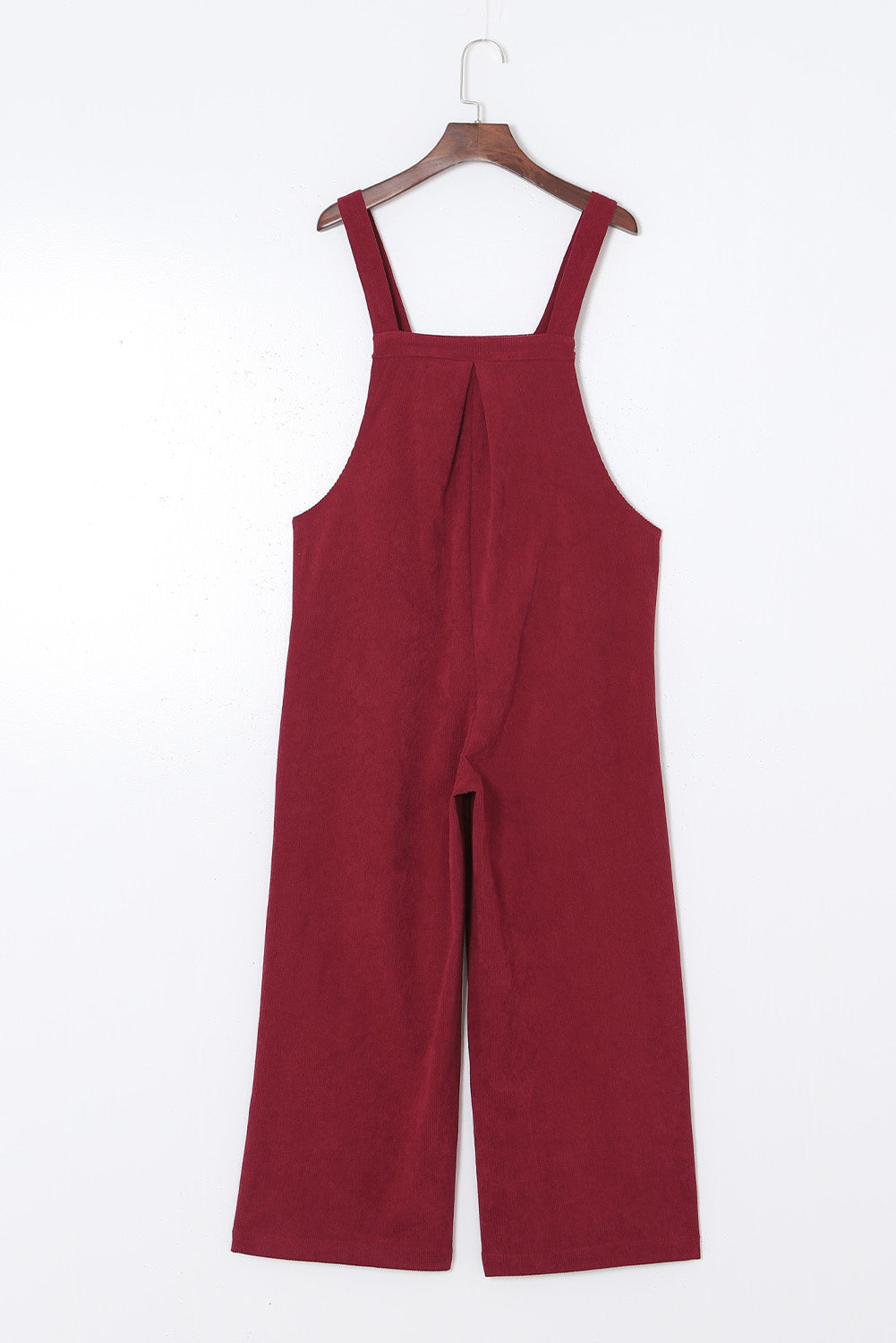 Fiery Red Solid Color Corduroy Wide Leg Bib Overalls