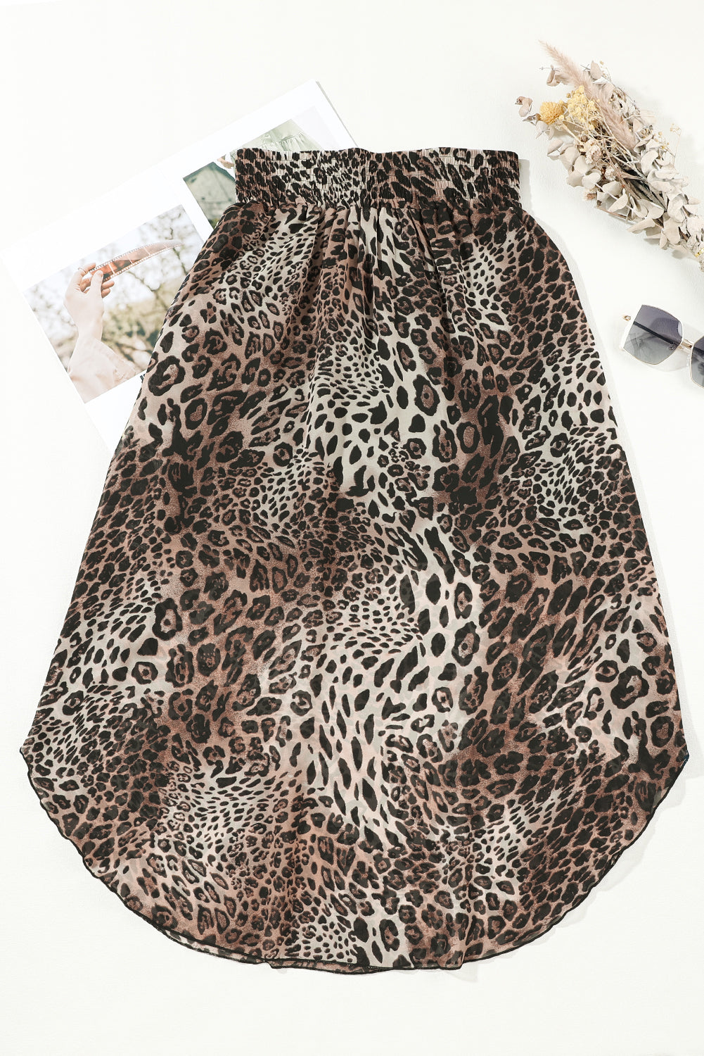 Smocked Waist Leopard Skirt