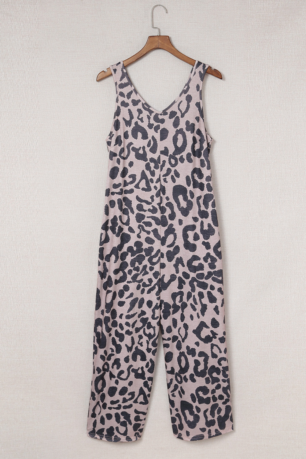 Leopard Print Pockets Wide Leg Sleeveless Jumpsuit