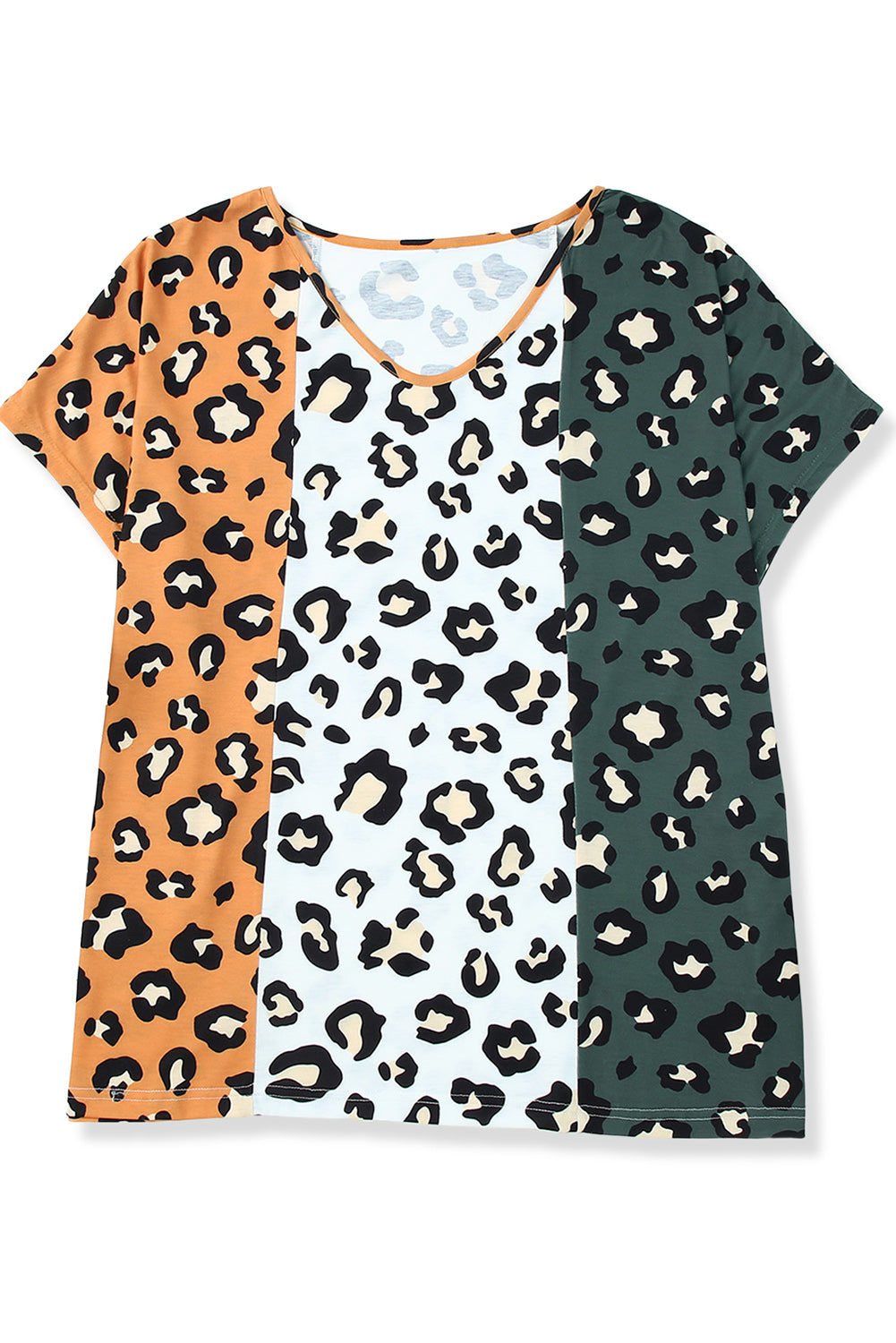 Yellow Plus Size Leopard Print Contrast T-Shirt