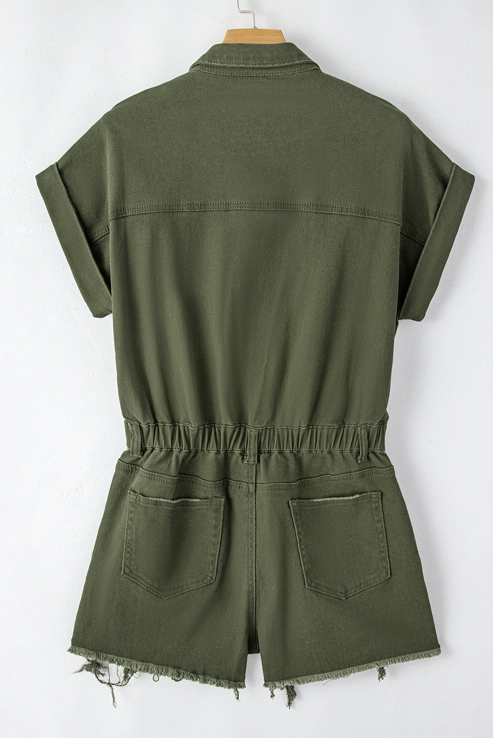 Moss Green Distressed Frayed Denim Romper