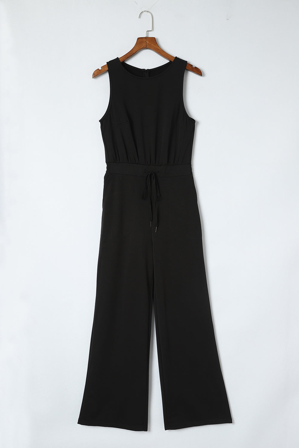 Black Solid Sleeveless Wide Leg Jumpsuit