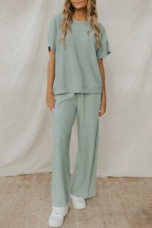 Moonlight Jade Textured Tee and Pants Lounge Set