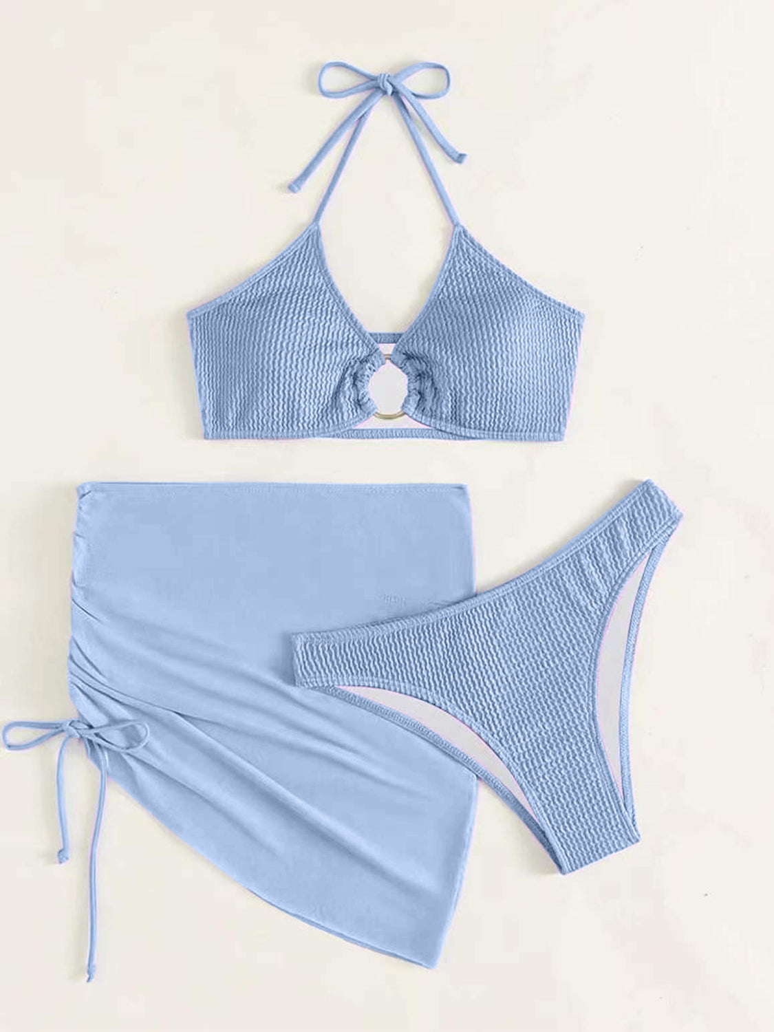 Tied Halter Neck Three-Piece Swim Set