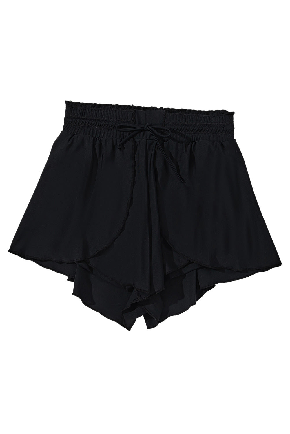 Black Frilly High Waist Petal Wrap Swim Shorts