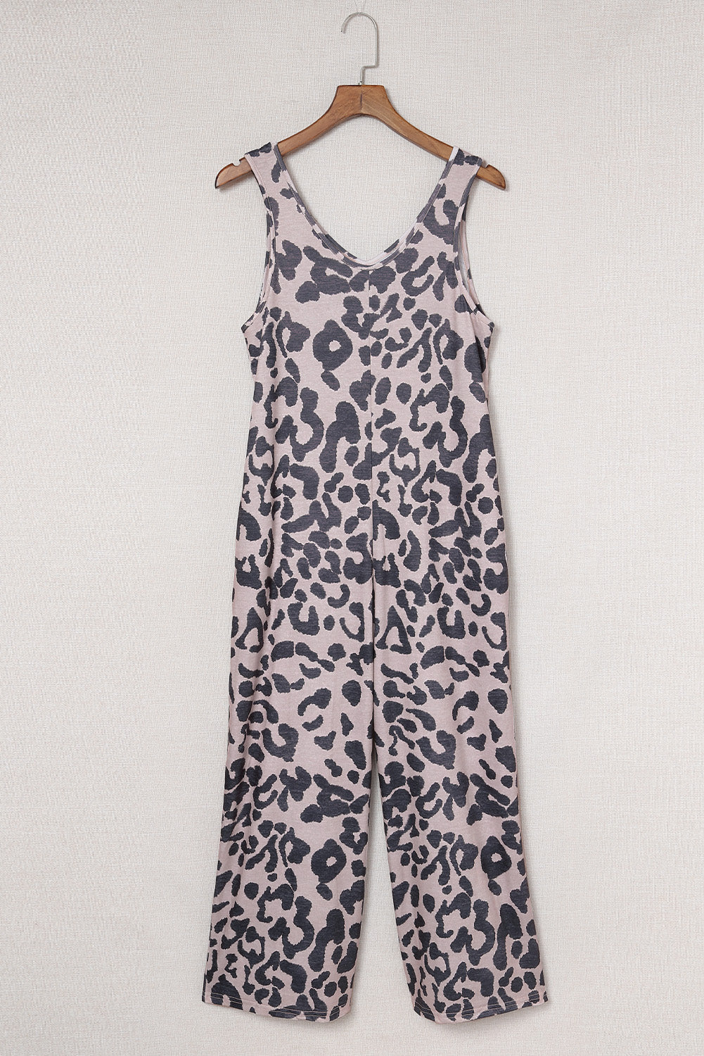 Leopard Print Pockets Wide Leg Sleeveless Jumpsuit