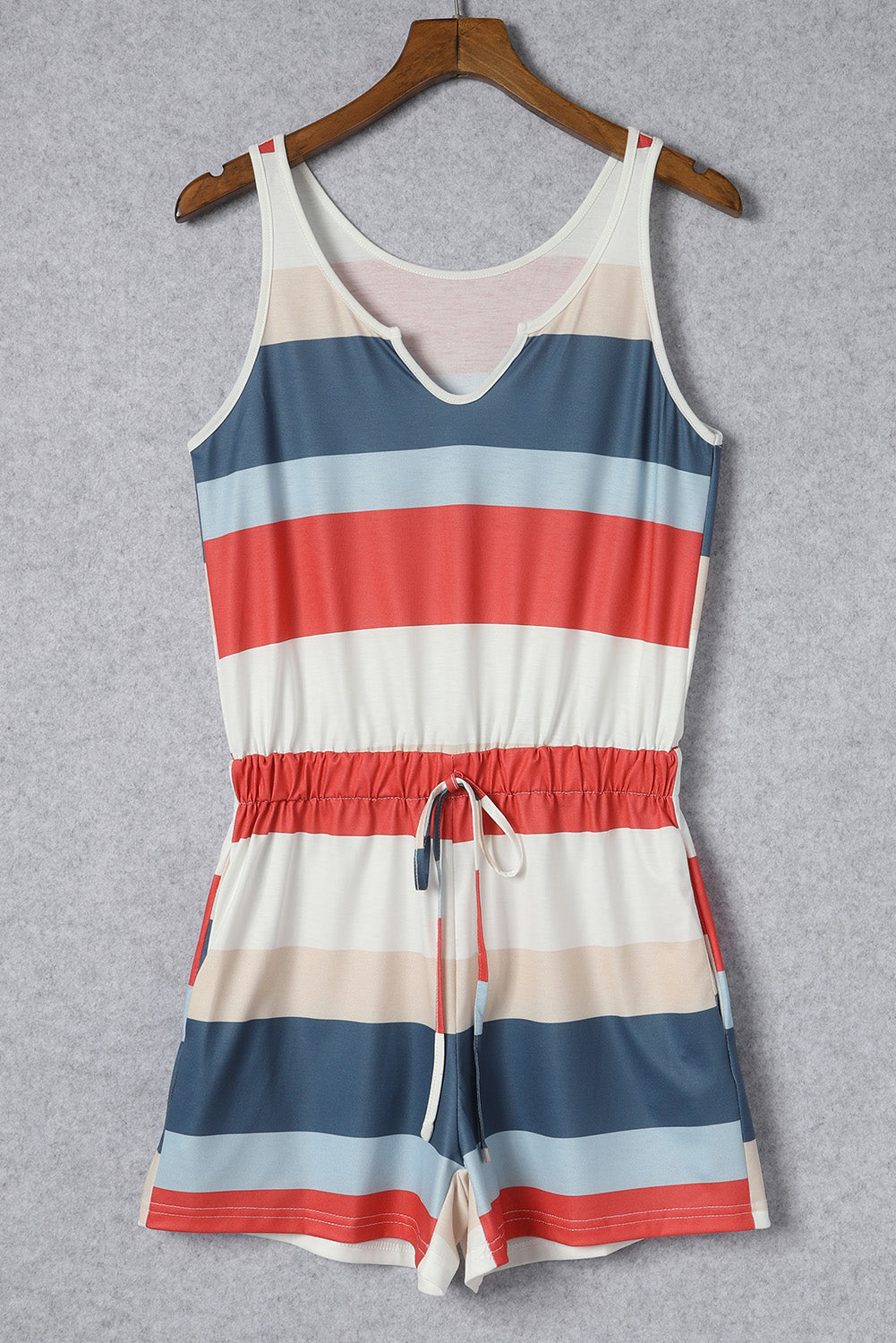 Striped Print Lace-up High Waist Sleeveless Romper