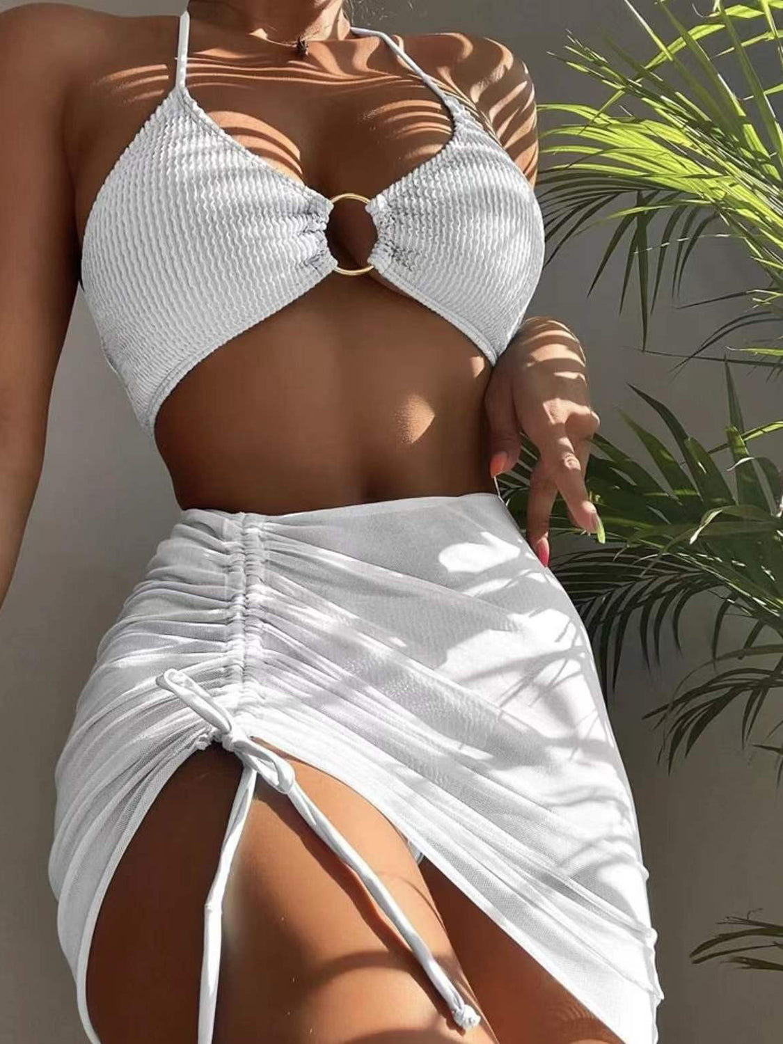 Tied Halter Neck Three-Piece Swim Set