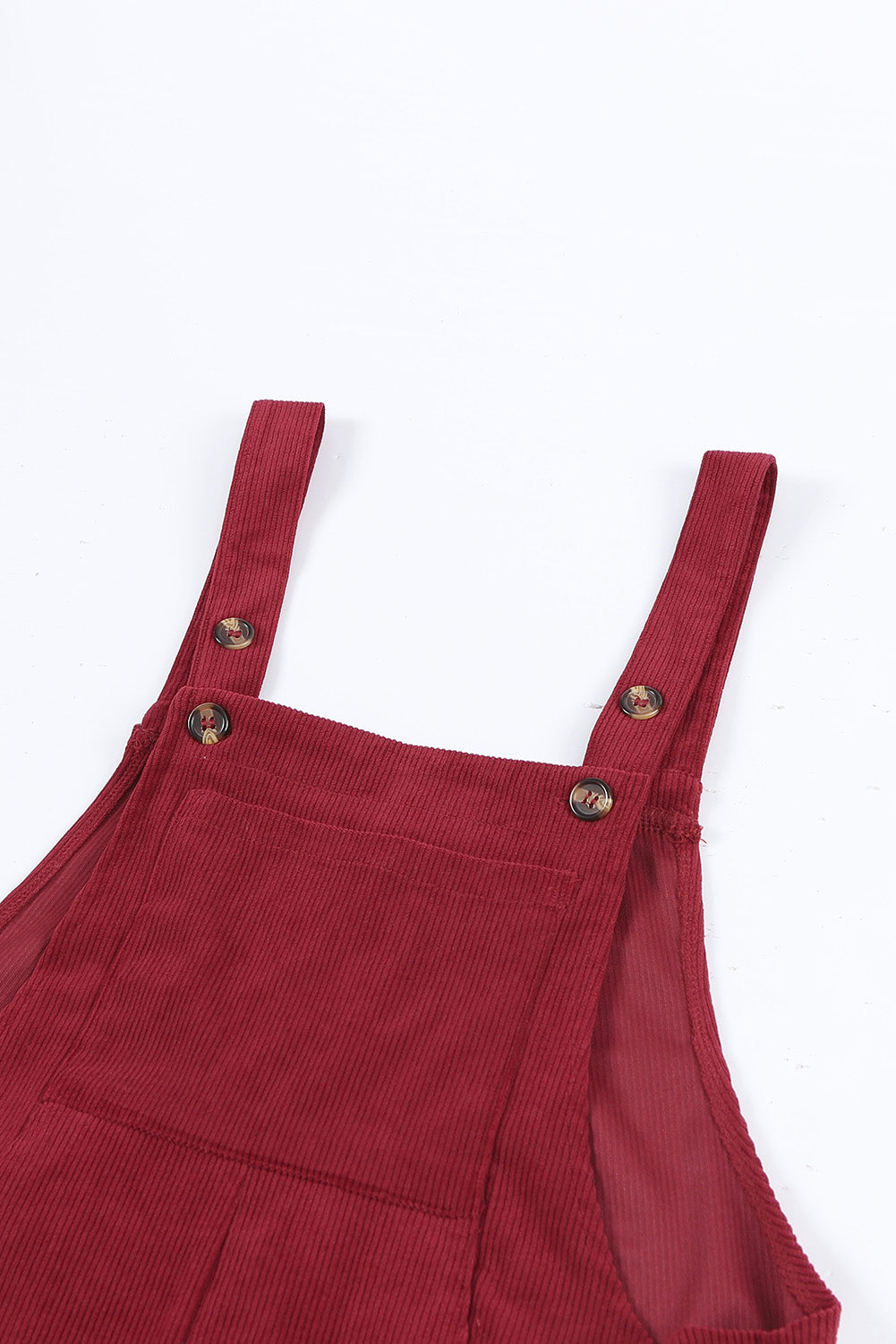 Fiery Red Solid Color Corduroy Wide Leg Bib Overalls